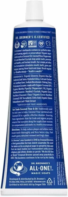 B01LZQZ36F DR. BRONNERS Toothpaste Peppermint Pack Bronner #2