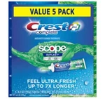 Crest Complete + Scope Outlast Ultra Toothpaste (6.3 Oz., 5 Pk.) Free Shipping. Fixed Price $25.00.