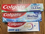 Colgate Maxfresh, Total Active Whitening, Deep Clean Toothpaste 6.3, 3.3, 6 Oz. Fixed Price $15.99.