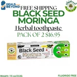 2 Pack Al-riyan, Black Seed Moringa Flouride-free Herbal Toothpaste, 7.5 Oz. Fixed Price $16.95.