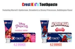 Crest Kids Toothpaste Disney Princesses Bubblegum & Spiderman Strawberry Flavors. Fixed Price $10.99.