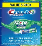 Crest Complete+scope Outlast Ultra Toothpaste 5 Pack 6.3oz Fresh Mint Anticavity. Fixed Price $21.99.