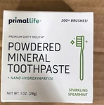 Primal Life Premium Dirty Mouth Powdered Mineral Toothpaste Sparkl Spearmint 1oz. Fixed Price $15.99.