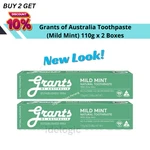 2x Grants Mild Mint Toothpaste 110g Natural Aloe Vera Fluoride-free & Vegan. Fixed Price $36.90.
