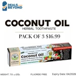3 Pack Al-riyan, 10 In 1 Coconut Oil Flouride-free Herbal Toothpaste, 7.5 Oz -. Fixed Price $16.99.
