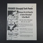 1953 Colgate Chlorophyll Tooth Powder Vintage Print Ad Bad Breath Gum Disorders. Fixed Price $6.14.