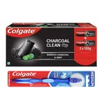 Colgate Charcoal Clean Toothpaste 2x120g + Free Extra Toothbrush Medium. Fixed Price $16.99.