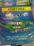 Crest Complete + Scope Outlast Ultra Mint Toothpaste 5 Pack 6.3 Oz Tubes. Fixed Price $20.39.