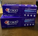2-crest 3d White Stain Eraser Teeth Whitening Toothpaste, Icy Clean Mint 2.7 Oz. Fixed Price $4.85.