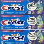3 Pack Crest Advanced Kid's Color Changing Fluoride Toothpaste, Bubblegum Flavor. Fixed Price $21.99.