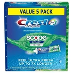 Crest Complete Scope Outlast Ultra Mint Fluoride Toothpaste 5 Pack. Fixed Price $12.49.
