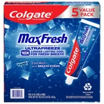 Colgate Maxfresh Toothpaste Cool Mint, 7.3 Oz 5 Pack. Fixed Price $14.99.