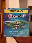 Crest Complete + Scope Outlast Ultra Toothpaste Each Tube Is 6.3 Oz., (5). Fixed Price $15.00.