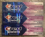 Crest 3d White Advanced Teeth Whitening Toothpaste, Radiant Mint, 3 Boxes. Fixed Price $19.99.