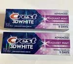 2 Pack Crest 3d White Advanced Radiant Mint Toothpaste 2.4 Oz Each Exp. 9/28. Fixed Price $9.88.