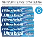 6 Pack Ultra Brite Advanced Whitening All In One Mint Toothpaste 6.0 Oz Each. Fixed Price $24.79.