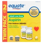 Equate Adult Low Dose Aspirin Enteric Coated Tablets, Twin Pack, 81 Mg, 500 Ct.+. Fixed Price $39.99.