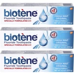 3 Pack - Biotene Fluoride Toothpaste, Fresh Mint, Gentle Formula 4.3oz Each. Fixed Price $28.23.