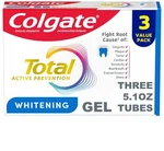 Colgate Total Active Prevention Whitening Gel Toothpaste, Mint, 3 Pack, 5.1 Oz. Fixed Price $15.97.