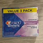 Crest 3d White Teeth Whitening Radiant Mint Fluoride Toothpaste 3 Pack 3.3 Oz. Fixed Price $17.00.
