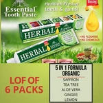 6 Packs- Herbal Toothpaste 5 In 1 By Fluoride Free & Vegetable Base, Aloe Vera. Fixed Price $24.95.
