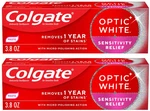 2 Colgate Optic White Sensitive Relief Toothpaste, 3.8 Oz. Fixed Price $17.99.